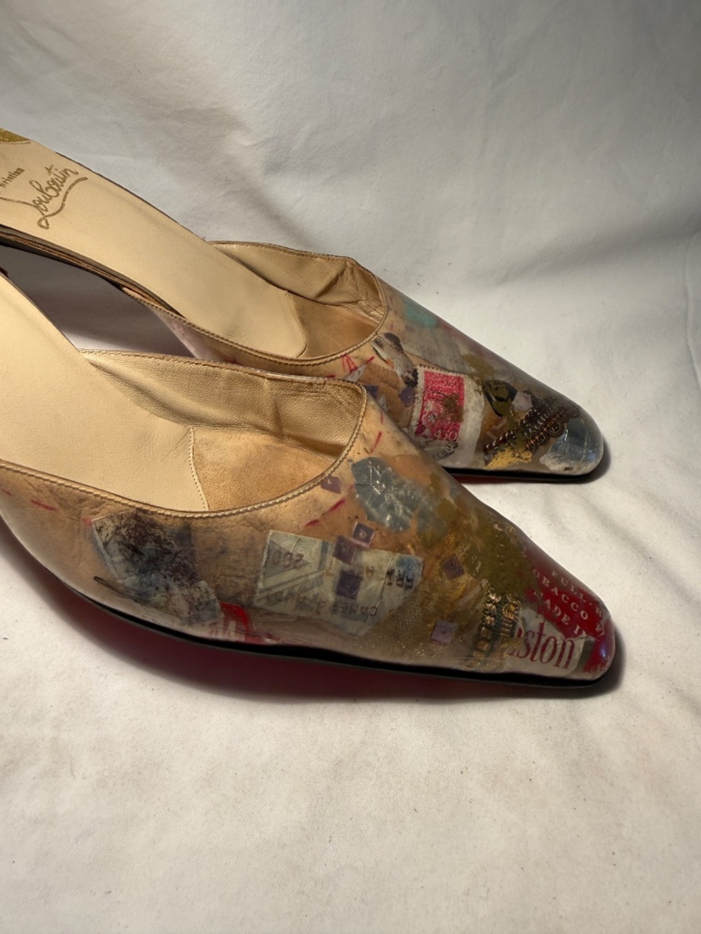 Vintage 1999 Christian Louboutin Arte Povera Trash Collection Kitten Heel Mules - Picture 5 of 6
